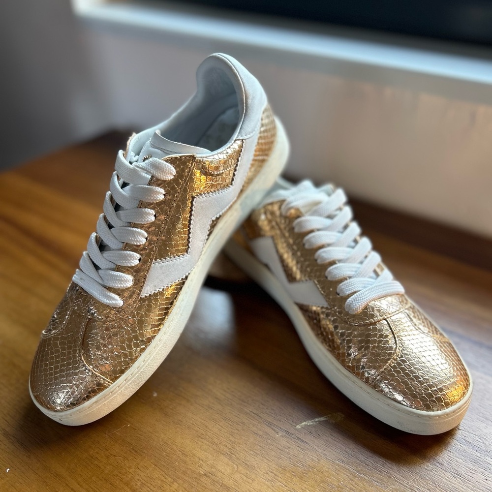 Stuart Weitzman Snakeskin Sneakers Gold